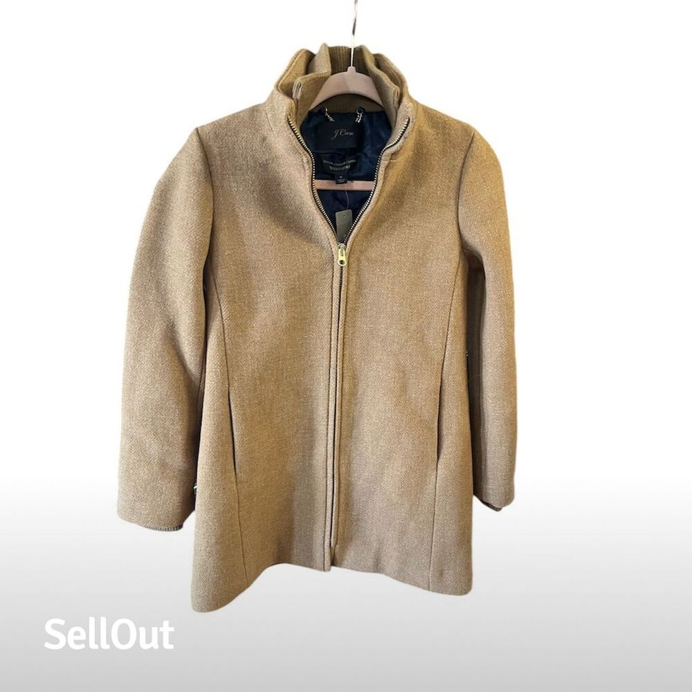 J.Crew Women's Brown Italian Wool Stadium Cloth Overcoat Size 0
